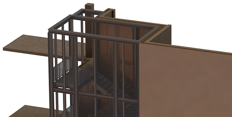 Conception de plusieurs escaliers avec des garde-corps en plat thermolaqué pour un bâtiment usine dans le canton de Neuchâtel