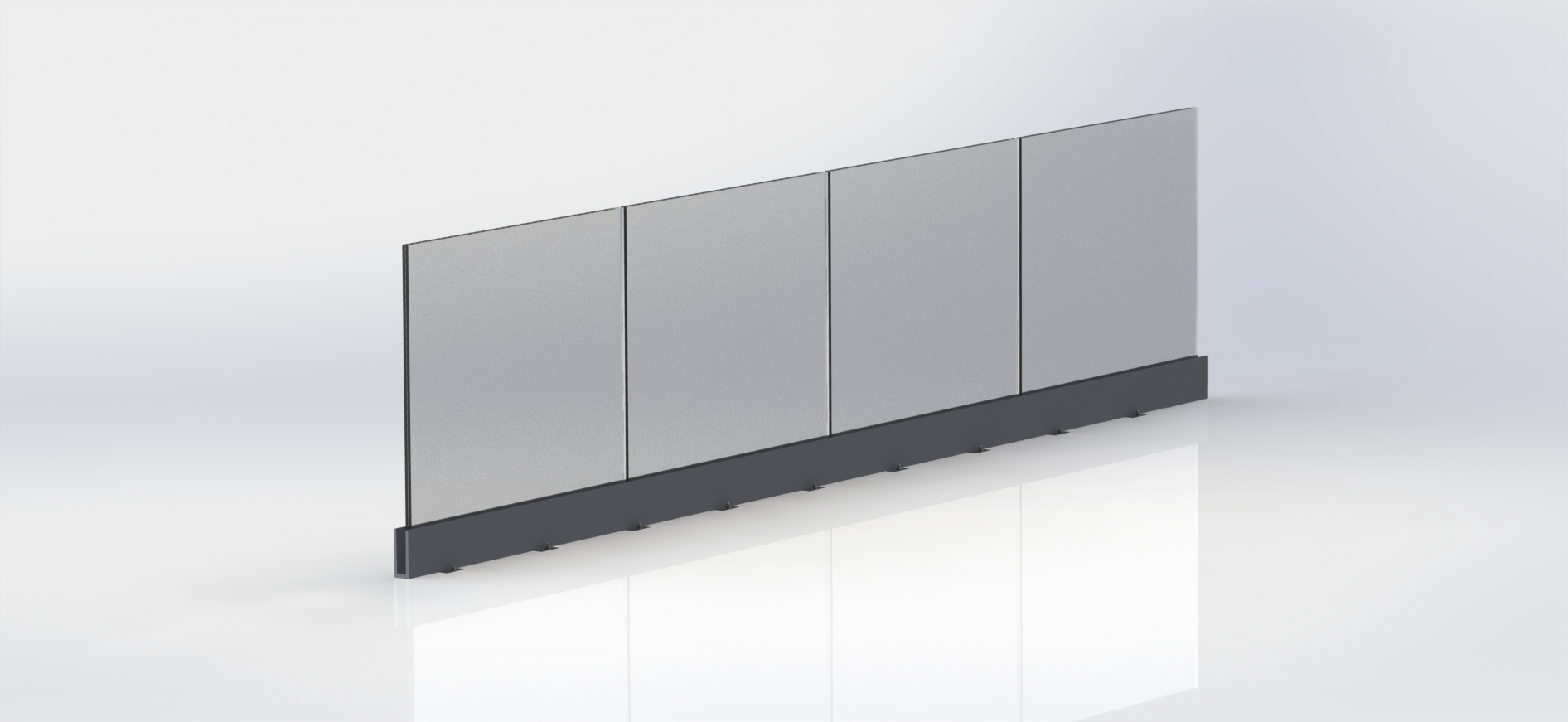 Conception 3D de barrière en verre avec sortie matière et plans de pose