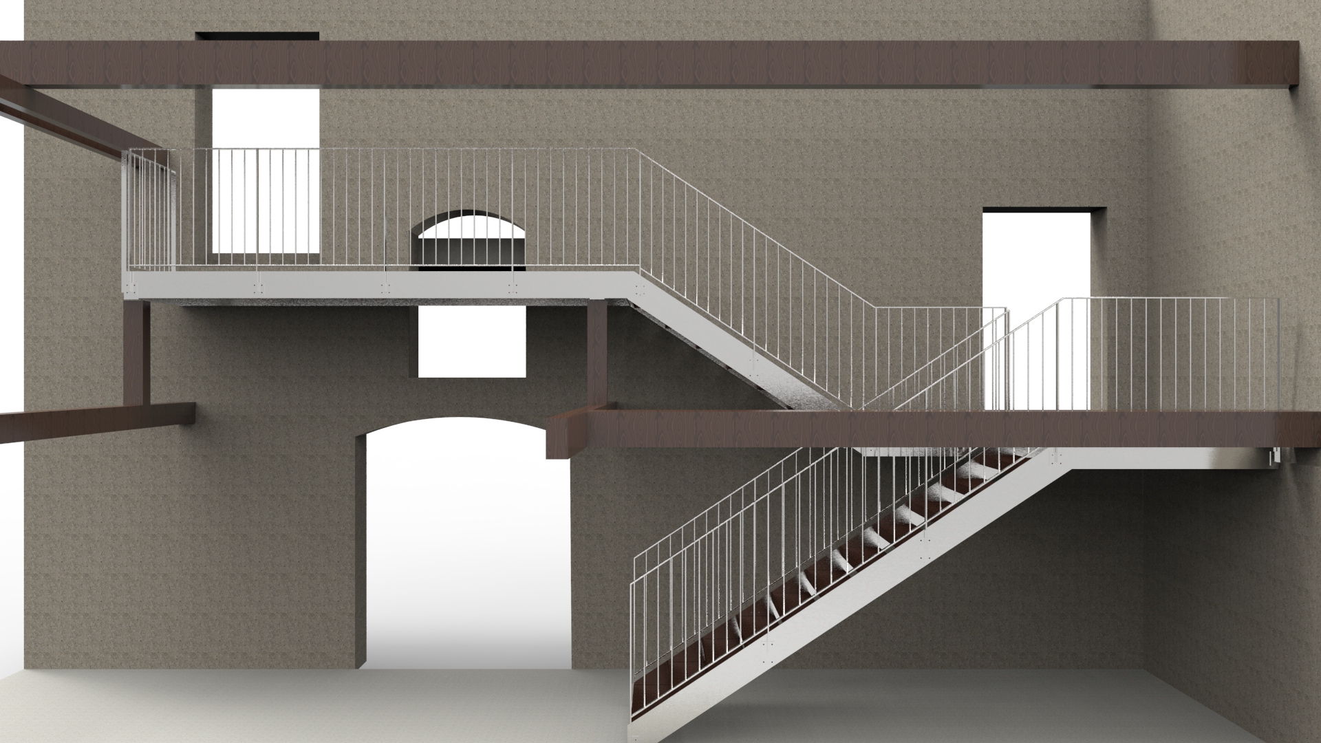 Conception 3D d'un escalier en bois et métal