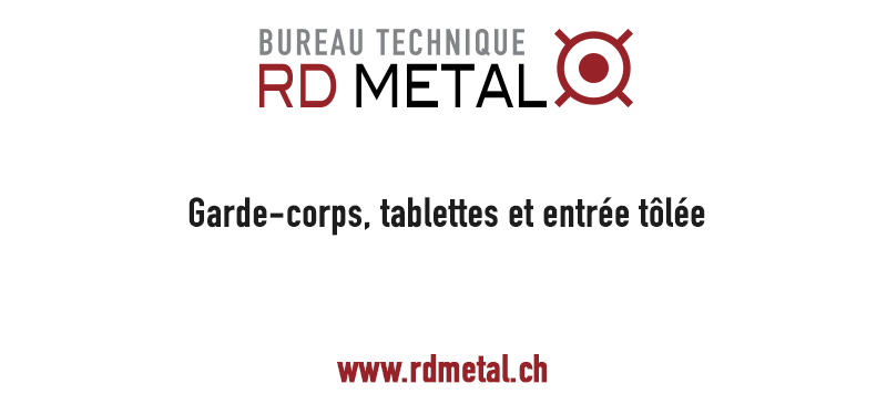 Conception 3D de tablettes et d'une entrée en tôle pour un immeuble locatif