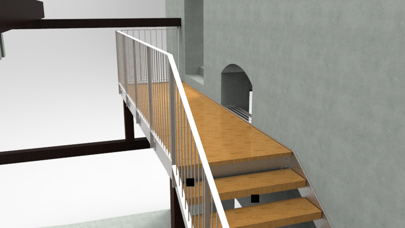 Dessin technique d'un escalier en bois et métal