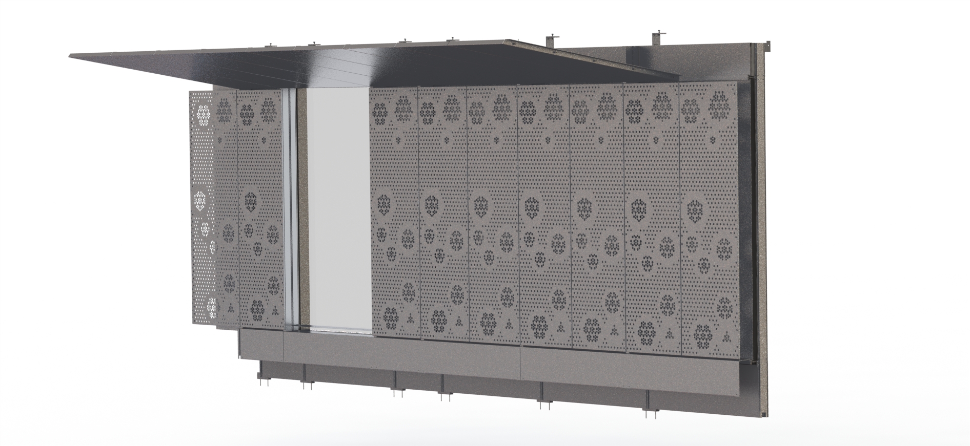 Dessin technique de vitrages avec tôles aluminium type Claustra
