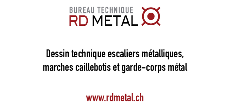 Dessin technique d'escaliers métalliques zingué, de marches et paliers caillebotis, et de garde-corps en plat acier zingué