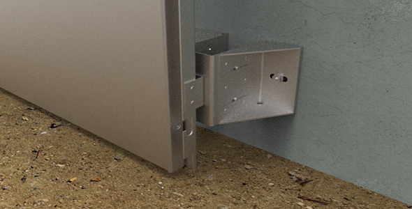 Etude 3D de finitions en tôle aluminium thermolaqué en bas de façade d'un immeuble