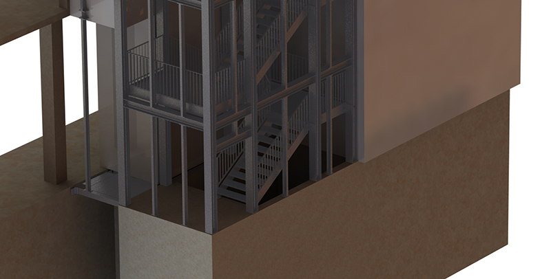 Dessin technique et plan de production de plusieurs escaliers avec une structure porteuse en profilé acier 